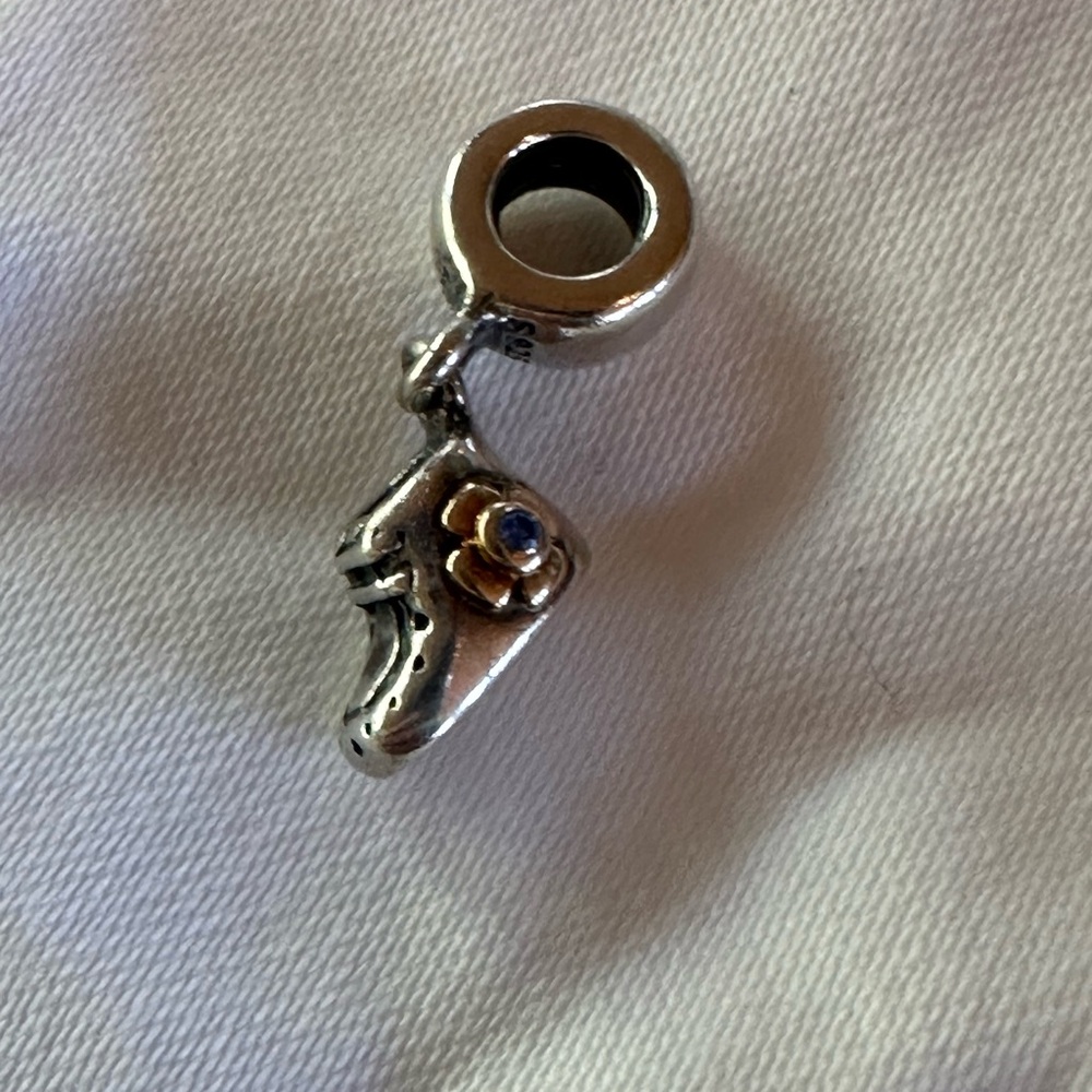Pandora Silver Shoe Charm with Gold Flower sapphire Accent